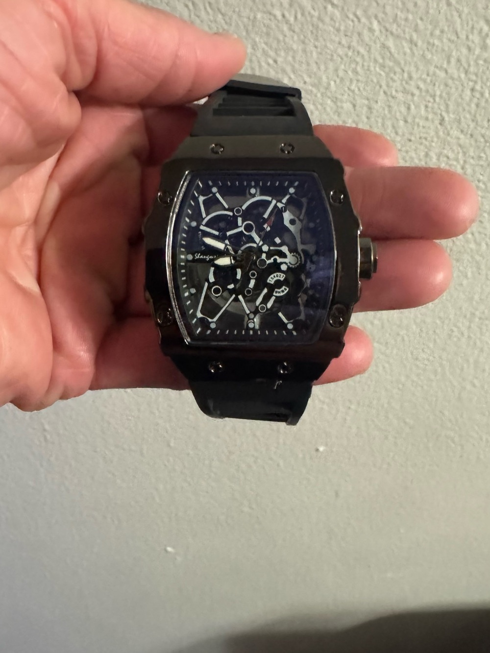 Men's Black Skeleton Dial Sport Watch
